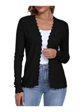 Women's Crochet Open Front Cardigan Long Sleeve Knit V-Neck Lightweight